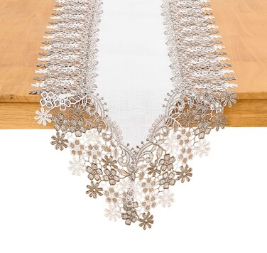 Winotic White Beige Floral Lace Table Runner Dresser Scarf 36 inches Long for Kitchen Dining Coffee Table Parties Wedding Home Decor (White, 16&acirc;&euro; x 36&acirc;&euro;)