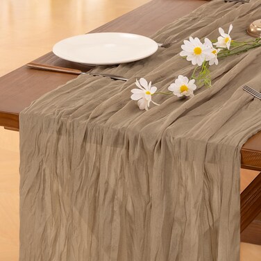 Socomi Nude Coffee Table Runner Spring Easter Cheesecloth Table Runner 120 inch Cheese Cloth Runner 10FT Boho Rustic Gauze Table Runner for Wedding Party Baby Shower Birthday Decor