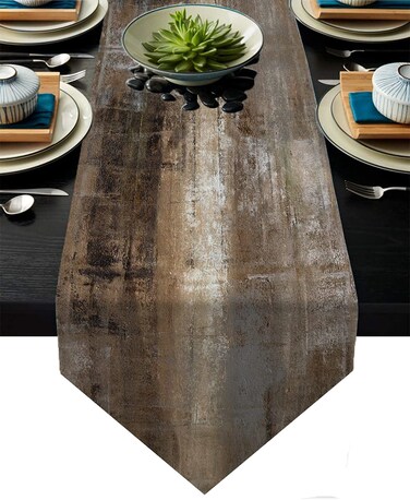 Brown and Grey Table Runner,Teal Abstract Modern Art Burlap Table Runners for Table Dresser Runner Farmhouse Style for Dinner Party Holidays Home Decoration (Brown and Grey, 13"x 91")