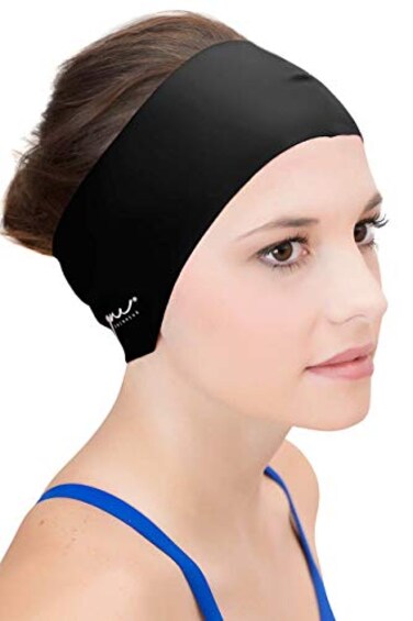 Sync Hair Guard &amp; Ear Guard Headband - Wear Under Swimming Caps (Black)