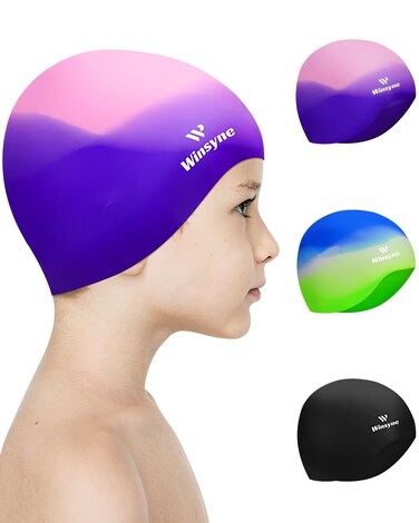 3 Pack Kids Swim Cap for Boys Girls, Unisex Silicone Swimming Caps for 3-15 Toddler Children Teen, Waterproof Bathing Caps for Short/Long Hair to Keep Hair Dry-7