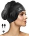 Long Hair Swim Cap for Women Men with 3D Ear Protection, Silicone Swimming Cap for Long/Short Hair to Keep Hair Dry, Waterproof Adult Swim Hats Bathing Caps with Ear Plugs &amp; Nose Clip (Black)