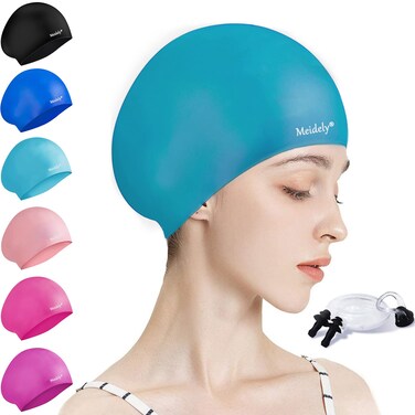 Meidely Silicone Swim Cap,Waterproof Swimming Cap for Curly Hair Short Hair Medium to Long Hair,Bathing Cap to Keep Your Hair Dry,Swimming Caps for Women &amp; Men