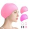 Swim Caps for Women Swimming Long Hair Waterproof Silicone Swimming Caps Durable Elastic Non-Slip Bathing Caps for Adults Unisex Men Youth, Pack of 2 (Pink + Red)