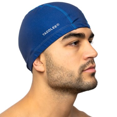 Taddlee Men Swimming Cap Silicone Swimmers Caps Swim Hat PU Fabric Pool Waterproof Adult Large Size Outdoor Swim Accessories (Blue)