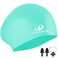 Womens Silicone Swim Cap for Long Hair,3D Ergonomic Design Silicone Swimming Caps for Women Kids Men Adults Boys Girls with Ear Plug and Nose Clip(Green/L)
