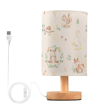 Oarencol Bedside Table Lamp Woodland Animals Nightstand Lamp with Wood Forest Rabbit Deer Hedgehog Floral Desk Lamps for Bedroom Living Room Nursery Office Home Decor
