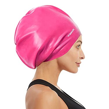 Vorshape Extra Large Swim Cap for Braids and Dreadlocks - Swimming Cap for Women Long Hair Adult Swim Cap for Long Thick Curly Hair Keep Your Hair Dry, Rose red