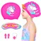 Kids Swim Caps for Girls (Age 2-6), Durable Waterproof Silicone Swimming Cap for Short Hair with Swimming Goggles, Ear Plug and Nose Clip (Rose Red, Large (6-12 Years))