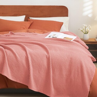 PHF 100% Cotton Baby Waffle Blankets -Lightweight Washed Soft Breathable Comfortable Swaddling Receiving Sleep Blankets - 30"x 40" Baby Toddler Blanket for Boys and Girls, Coral