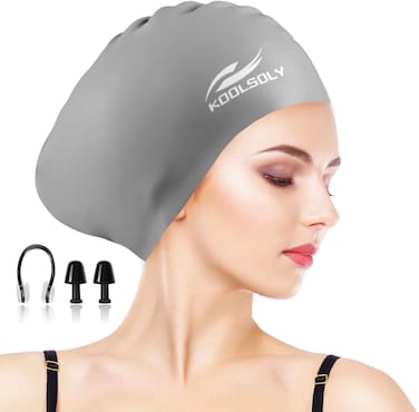 Extra Large Swimming Cap for Long Hair by KOOLSOLY,Large Silicone Swim Cap for Women Girls Men and Adult Special Design for Very Long Thick Curly Hair&amp;Dreadlocks Weaves Braids Afros