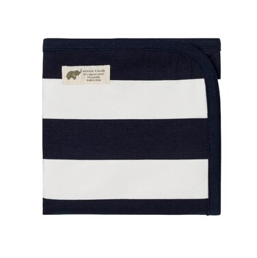 MONICA + ANDY Organic Cotton Coming Home Baby Blanket - Unisex Receiving Blankets for Swaddling Newborn Boys &amp; Girls - for Swaddling Newborns (Blue Cabana Stripe)