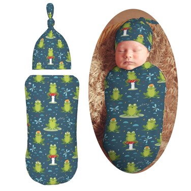 Muishi Funny Frogs and Dragonfly Newborn Swaddle Blankets Hat Sets Soft Baby Receiving Blanket Swaddle Sack for Baby Shower Infant Boy Girl Gift