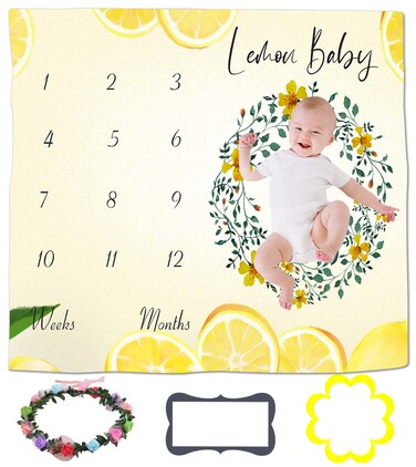 LYLYCTY Baby Milestone Blanket, Lemon Design Photography Background Prop for Neutral Newborn Baby, Baby Boy and Girl Gifts 47"x47" BTWYLY76