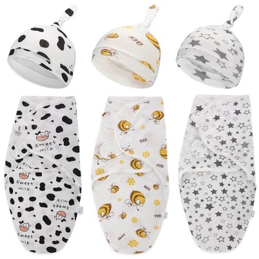 Chuarry 3 Pack Preemie Swaddle Blanket with Hat Set Preemie Hats Baby Receiving Blanket Swaddle Wrap for Preemie Newborn (Bright Style)