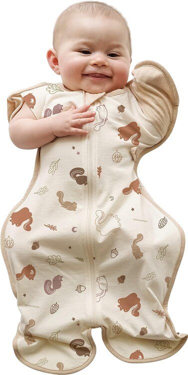 CCOCCOZAM Swaddle, All Season Soft 100% Organic GOTS Cotton, Squirrel, Large, 6-12 momths, 19-26lbs, Transition Baby Sleep Sack, Dramatically Better Sleep