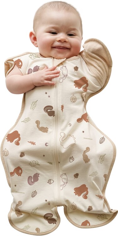 CCOCCOZAM Baby Swaddle, All Season Soft 100% Organic GOTS Cotton, Squirrel, Small, 0-3 Months, 7-13 lbs, Transition, Newborn Sleep Sack, Dramatically Better Sleep