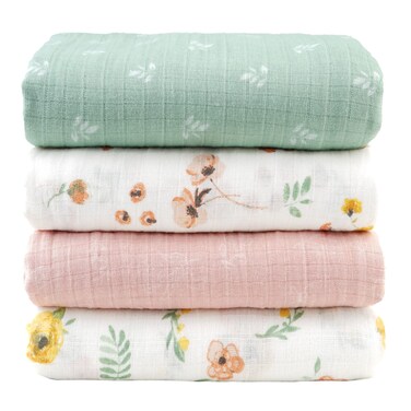 Viviland Muslin Swaddle Blanket, Baby Swaddle Blanket for Boys &amp; Girls, Nursery Receiving Blanket for Newborn, Baby Swaddle Wrap Soft Silky &amp; Breathable, 4 Packs, 47 X 47In