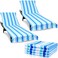 VitalCozy 2 Pcs Lounge Chair Cover Towel 30 x 85 in Microfiber Terry Stripe Beach Chair Cover with Pocket Chaise Lounge Towel Patio Chaise Lounger Covers for Pool Sun Outdoor(Blue)