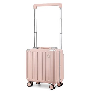 Somago Aluminum Frame 18" Carry On Luggage Wide Handle Suitcase Built-In Double TSA Lock Hardside Lightweight PC Travel Suitcase with Spinner Wheels,Pink