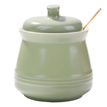 Sugar Bowl with Lid and Spoon, Ceramic Sugar Bowl,Multi-Function Sugar Container Spice Container Salt Jar Condiment Bowls Sugar Jar for Kitchen Storage Organization (Green)