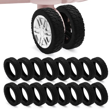 XYOFUN 16Pcs Suitcases Wheel Covers,Silicone Luggage Compartment Wheel Protection Cover for Most 8 Spinner Wheels,Noise Reducing &amp; Anti-Scratch Luggage Wheel Protectors(Black)