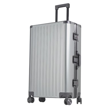 Large Aluminum Luggage, Gunmetal Gray 28 inch Checked Hardside Luggage with Spinner Wheels TSA Lock