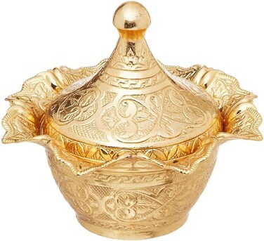 Alisveristime Traditional Turkish Delight and Sugar Bowl with Authentic Motifs - Available in Five Colors (Gultas Big Bowl) (Gold)