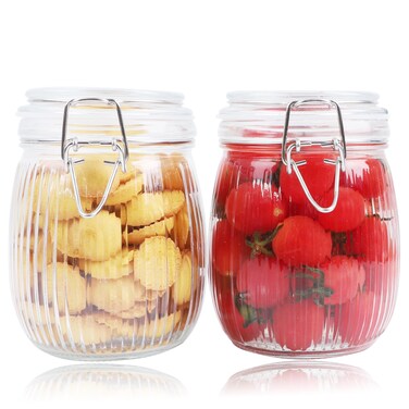 GMCOZY Glass Jars With Airtight Lid 24 Oz Wide Mouth Mason Storage Jars Air Tight Sealed Canisters With Clamp Lids For Refrigerator Kitchen Pantry Fruit Sugar Nuts Preserves Tea Coffee Beans 2 Set