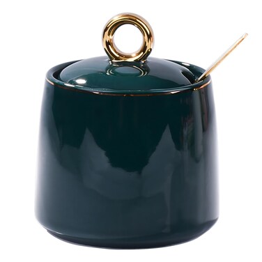 BOSILI Ceramic Sugar Bowls with Stainless Steel Spoon Salt Container with Lid for Sugar Seasoning(Green)