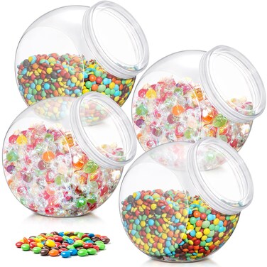 Willinglong 4 Pcs Plastic Candy Jar with Lid for Candy Buffet Large Storage Jar Clear Food Storage Canisters Kitchen Countertop Jars for Cookies Beans Snacks Indoor Outdoor Wedding (80 Oz)