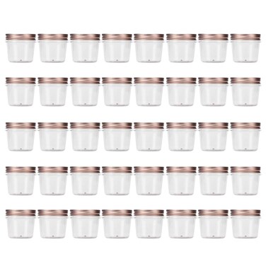 novelinks 4 Ounce Clear Plastic Jars with Rose Gold Lids - Refillable Round Clear Containers Clear Jars Storage Containers for Kitchen &amp; Household Storage - BPA Free (40 Pack)