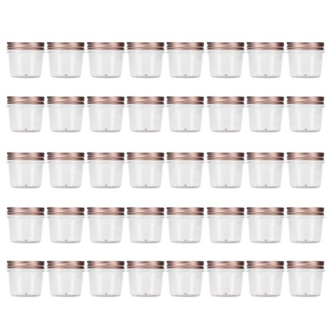 novelinks 4 Ounce Clear Plastic Jars with Rose Gold Lids - Refillable Round Clear Containers Clear Jars Storage Containers for Kitchen &amp; Household Storage - BPA Free (40 Pack)