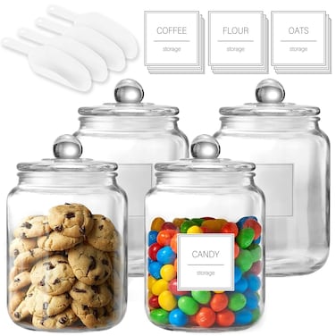 FyndraX Half Gallon Large Glass Jars with Lids, Airtight Storage Clear Containers for Kitchen, Laundry Room and Pantry Food Organization, Set of 4