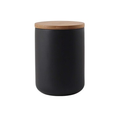 jessie Ceramic Storage Containers with Airtight Seal Bamboo Lids Kitchen Canisters for Sugar Coffee Tea Spice Seasoning (black, 800ml/27 oz)