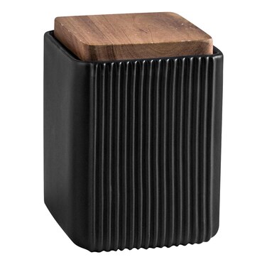 Ceramic Storage Jars Modern Elegant Polished Airtight Gorgeous Storage Canisters with Wooden Lid Small Food Stroage Jar for Kitchen Spice Tea Vanilla Sugar Coffee Beans (Black,Small size,13cm*10cm)