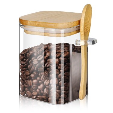 holoith Glass Jars with Bamboo Lids and Spoons, 16 oz Glass Storage Containers with Lids for Dry Food Storage Sugar, Coffee, Nuts, Cookie, Candy, Tea, Airtight Kitchen Canisters Spice Jars
