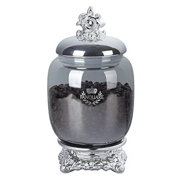 fanquare 35oz Mordern Candy Jar for Buffet, Large Ceramic Cookie Jar with Airtight lid, Silver Coffee Canister for Kitchen Counter, Kitchen Canister