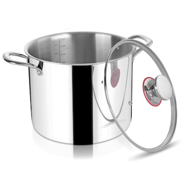 Herogo 10 Quart Stock Pot, 18/10 Stainless Steel Large Cooking Pot with Lid, 10 QT Metal Pasta Stockpot for Chicken Soup, Tri-ply Big Stockpot for Induction Gas Electric Stove, Dishwasher Safe