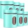 6 Pack Kitchen Canisters Set 20 oz Airtight Coffee Sugar Tea Candy Storage Jars with Window Glass Stainless Steel Containers with Lids for Flour Cookies Spices Grains Kitchen Home Decor (Turquoise)