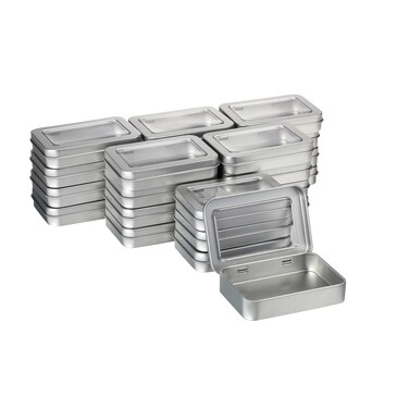 Rectangular Hinged Tins Box Metal Rectangular Empty Container Metal Storage Organizer Tins Small Metal Empty Hinged Tins Mini Portable Box Containers with Clear Window for Candies (24)