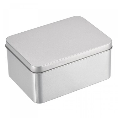 uxcell Metal Tin Box, 3pcs 4.92" x 3.54" x 2.36" Rectangular Empty Tinplate Storage Containers with Lids, Silver Tone