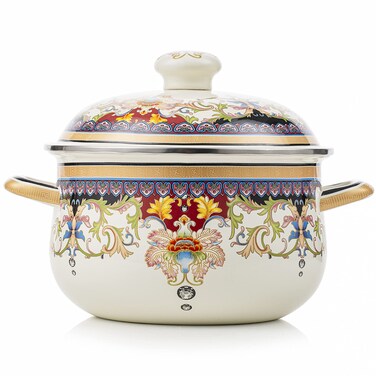 Retro Flower Enamel Stockpot with Lid,Stockpots for Cooking (5L-Mysterious Flower)