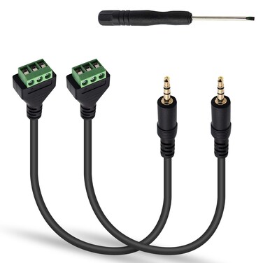 Poyiccot 3.5mm Screw Terminal Adapter Cable, 2Pack 3.5mm(1/8inch) Stereo Audio Balanced Male Jack to AV 3-Screw Video Balun Terminal Adapter Connector Cable (30cm)