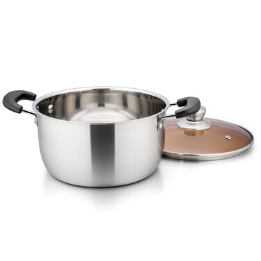 TeamFar 3 Quart Stock Pot, Stainless Steel Stock Pasta Soup Pot with Lid, Tempered Glass Lid &amp; Double Heat-Proof Handles, Non-Toxic &amp; Healthy, Heavy Duty &amp; Dishwasher Safe