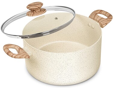 MICHELANGELO 5 Quart Stock Pot with Lid, Nonstick Soup Pot with Lid, Induction Cooking Pot White Granite, Non Stick Pot with Stay-cool Handle, 5 Quart Nonstick Pot for Cooking