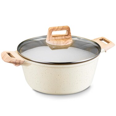 TIPTAP Nonstick Stock Pot,Granite Cookwear Soup Pot with Lid, 4 L/4.23 Qt Cooking Pot,Casserole Nonstick Stock Pot, Induction Pot for Soup, Broth, Chili, Stew - All Stove Compatible, (White)