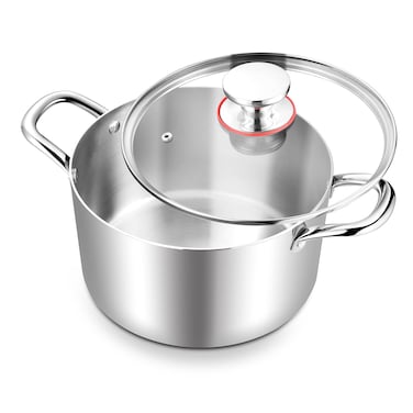 TeamFar 6 Quart Stock Pot, Stainless Steel Tri-Ply Cooking Pasta Pot with Tempered Glass Lid for Induction/Electric/Gas/Ceramic, Healthy &amp; Sturdy, Double Riveted Handles &amp; Dishwasher Safe