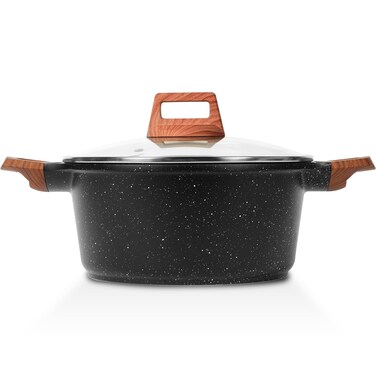 ESLITE LIFE Nonstick Stock Pot with Lid, 5 Quart Granite Casserole Large Soup Pot Pasta Cooking Pot, Induction Compatible, PTFE &amp; PFOA Free, Black