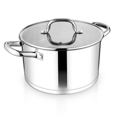 TeamFar 6QT Stainless Steel Stock Pot, Tri-ply Base Cooking Pasta Sauce Soup Pot with Glass Lid for Induction/Gas/Ceramic Stoves, Transparent Cover &amp; Double Handles, Heavy Duty &amp; Dishwasher Safe
